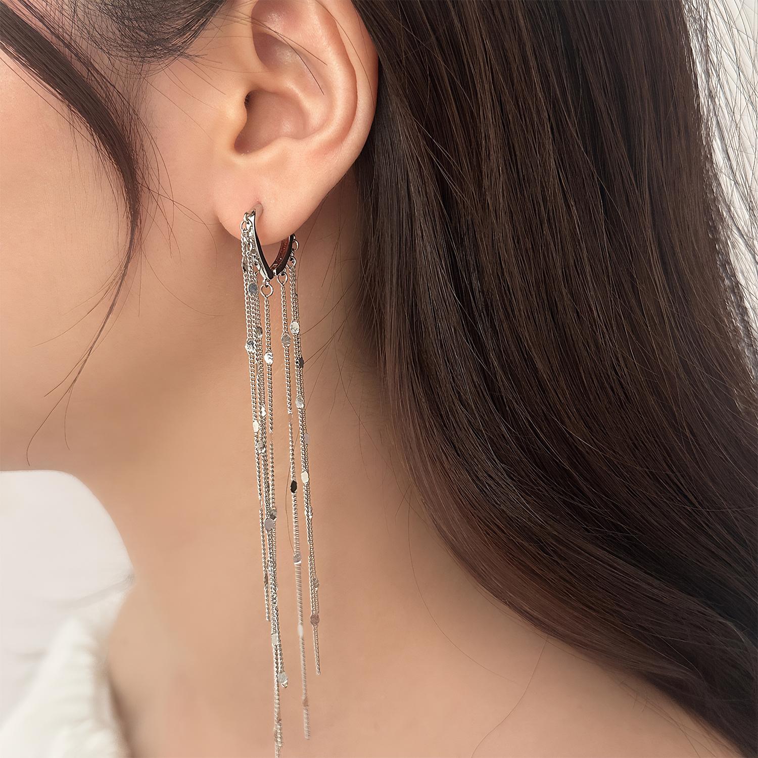 Women's 2Pcs Plated Metal Long Chain Threaded Tassel Earrings - Hypoallergenic, Lightweight Statement Jewelry for Bride Party, Ideal Mother's Day Gifts
