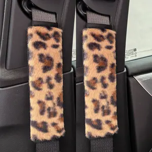 Leopard Print Car Seat Belt Covers 2 Pack, Soft Fluffy Faux Fur, Anti-Rub Shoulder Pads, Universal Fit for Vehicles, Car Interior Decoration