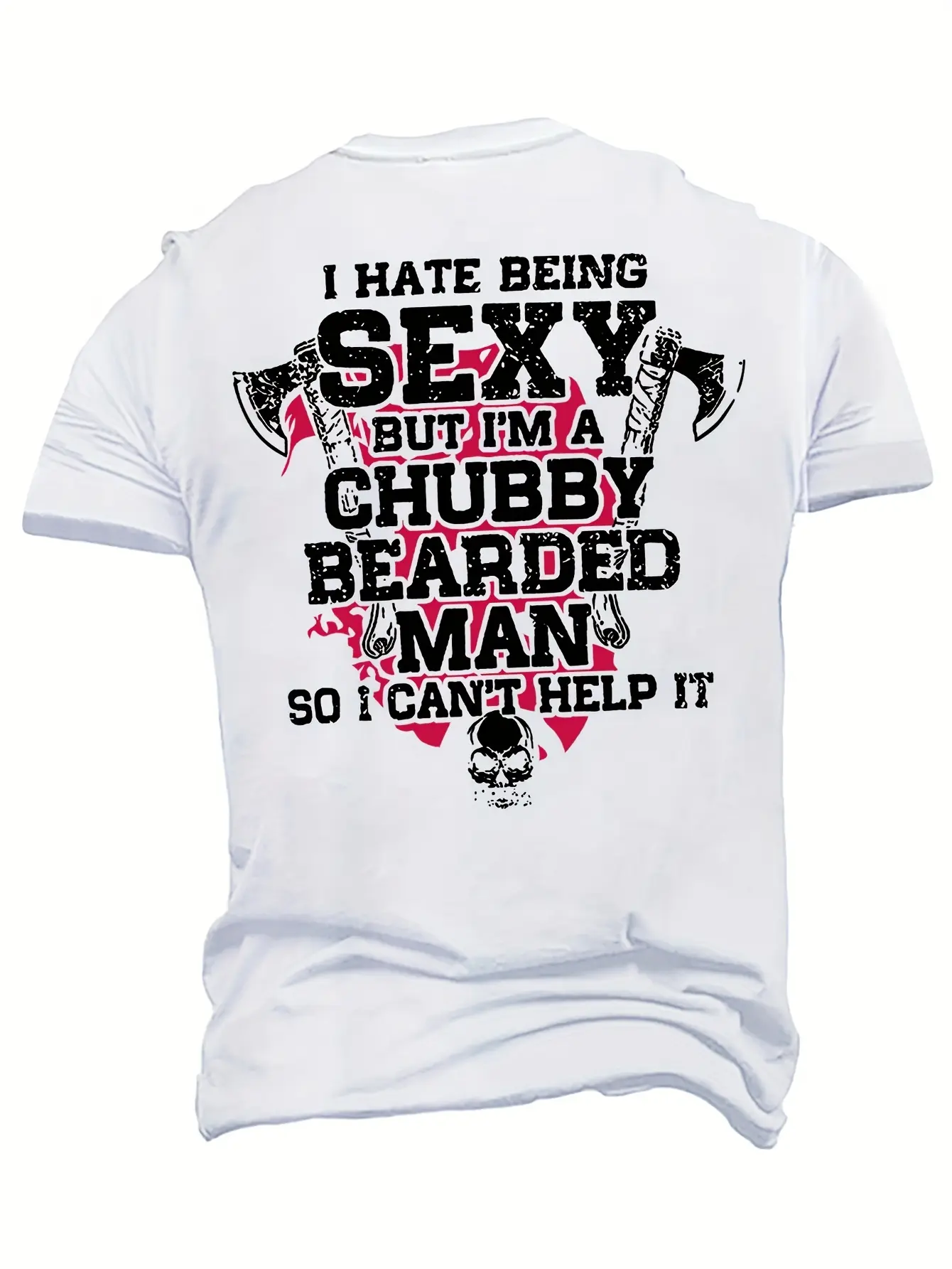 Men's Short-Sleeve T-Shirt with Bold Graphic Details | Breathable Cotton Fabric with a Sarcastic 'Chubby Bearded Man' Slogan, Bold Graphic Details Men's Short-Sleeve T-Shirts