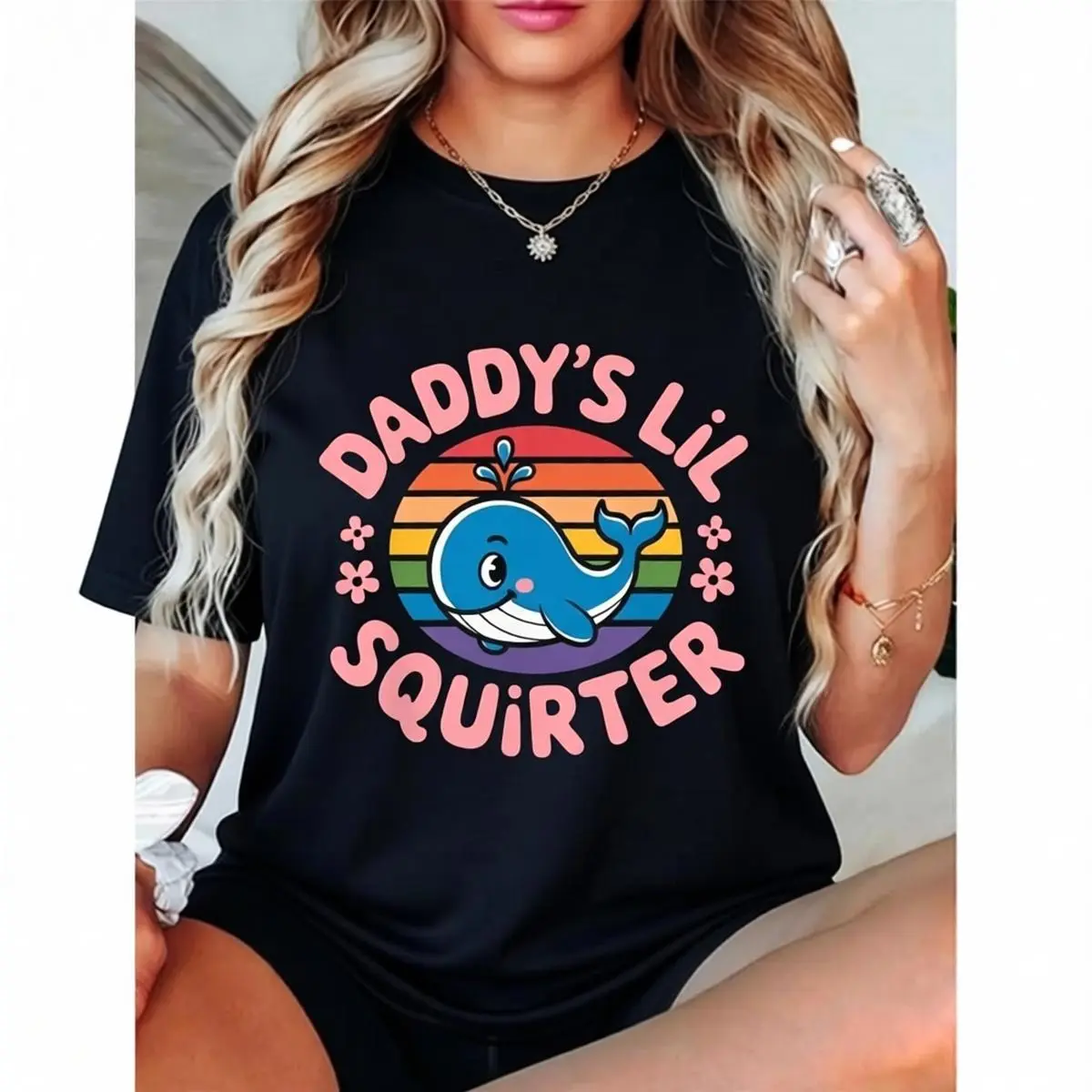 Funny Graphic T-shirt with "Daddy's Lil Squirter" Slogan, Unisex Heavy Cotton Relaxed Fit Shortsleeve Crew Neck Top, Classic