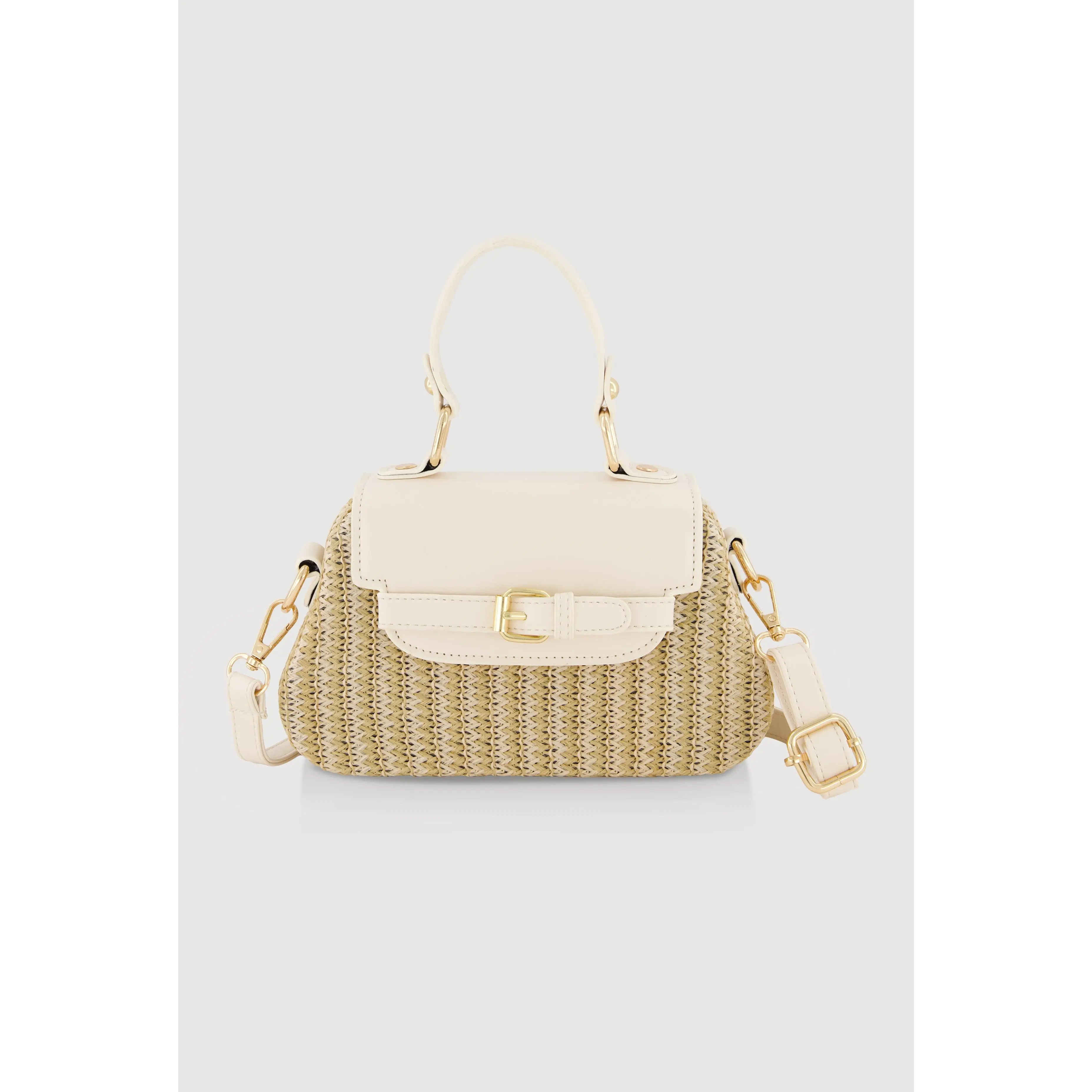 Faux Suede Detail Raffia Crossbody Handbag