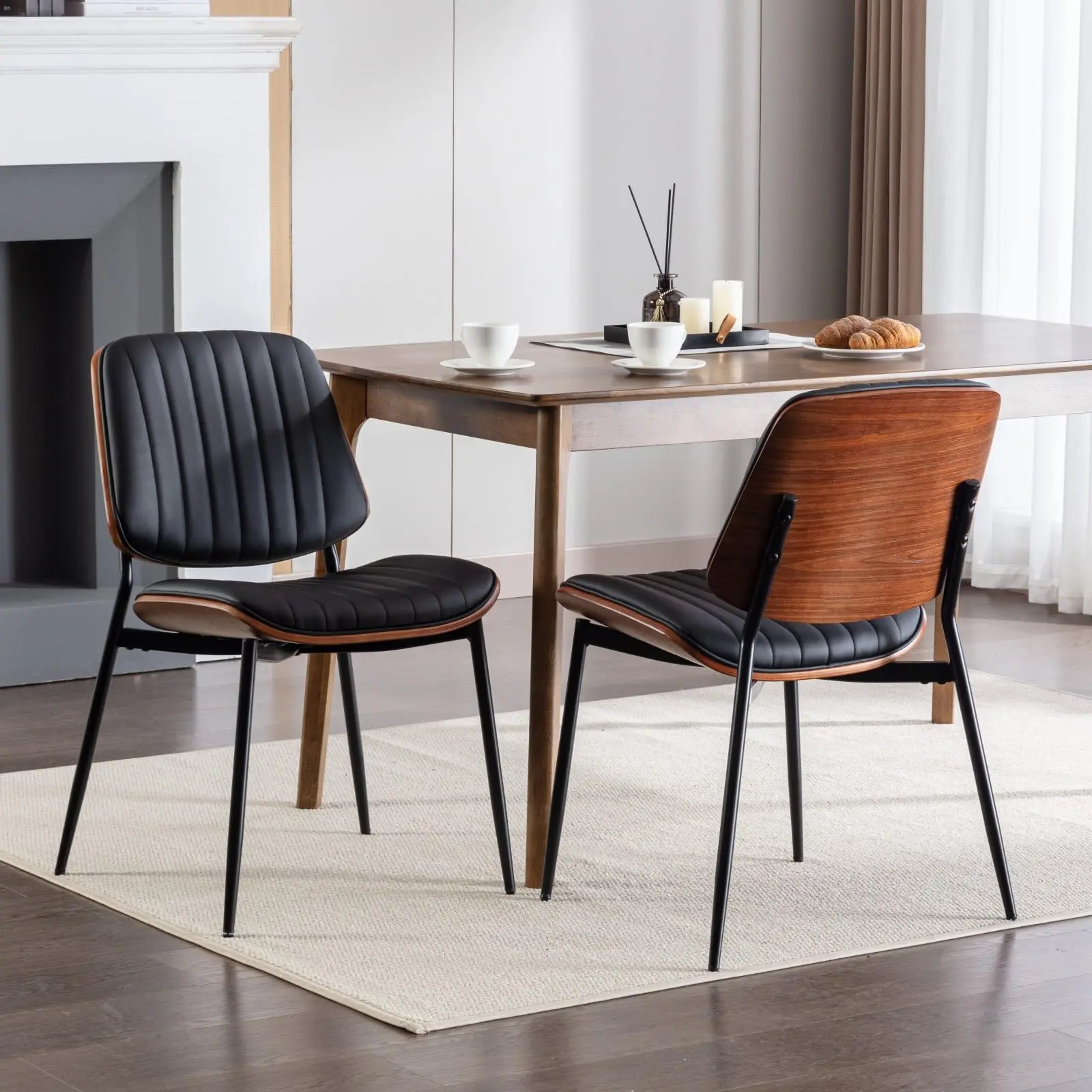 Garvee Kitchen Table Chairs Dining Chairs Set Of 2, Kitchen Chairs With 4 Metal Legs, Adjustable Foot Pads, Waterproof Mid Century Accent Guest Chair For Dining Room, Kitchen (Black)