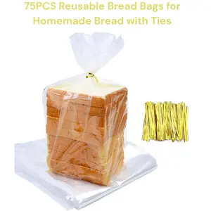 75PCS Reusable Bread Bags for Homemade Bread with Ties, Clear Plastic Loaf Bags for Bakers, Mother Birthday Gift