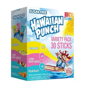 Hawaiian Punch Sugar Free Variety Pack 30 Sticks Lemonade Lemon Berry Squeeze & Polar Blast On The Go Juicy Mixes