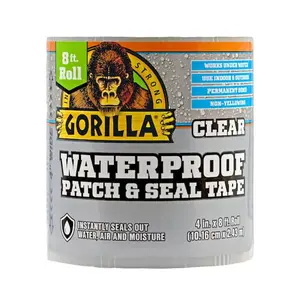 Gorilla 8 ft. Waterproof Patch and Seal Tape Clear, 4 Inch Wide Seal Tape, Works Underwater, Instantly Seals Water Air Moisture, Permanent Bond, UV Resistant, For Roofing Gutters RVs Pool Liners, Use on Plastic Metal Wood Glass.