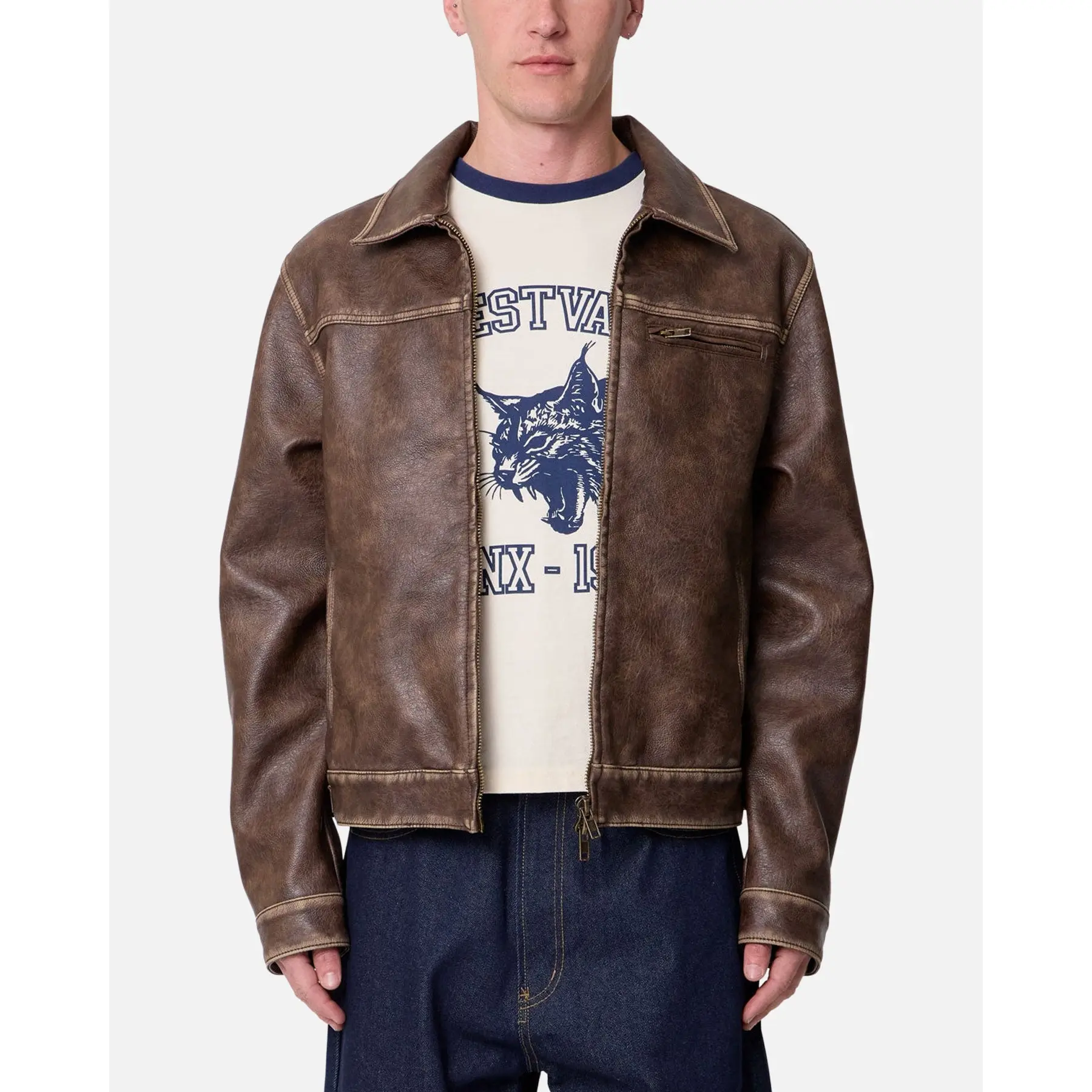MNML Washed Leather Jacket Brown