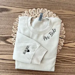 Custom Mrs. Embroidered Sweatshirt, Personalized Bride Crewneck with Wedding Date, Newlywed Sweater, Engagement or Bridal Shower Gift for Her
