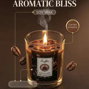 Coffee Scented Aromatherapy Candle, Real Bean Embedded Texture, Rich Baked Fragrance, Natural Soy Wax, Glass Cup Design, Wake Up Freshly