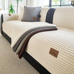 1pc Plush Sofa Cover with Appliqué Decoration, Soft and Comfortable Fabric, All Seasons, Non-slip and Machine Washable, Pet Friendly, Fitsngle to 4-Seater Sofas