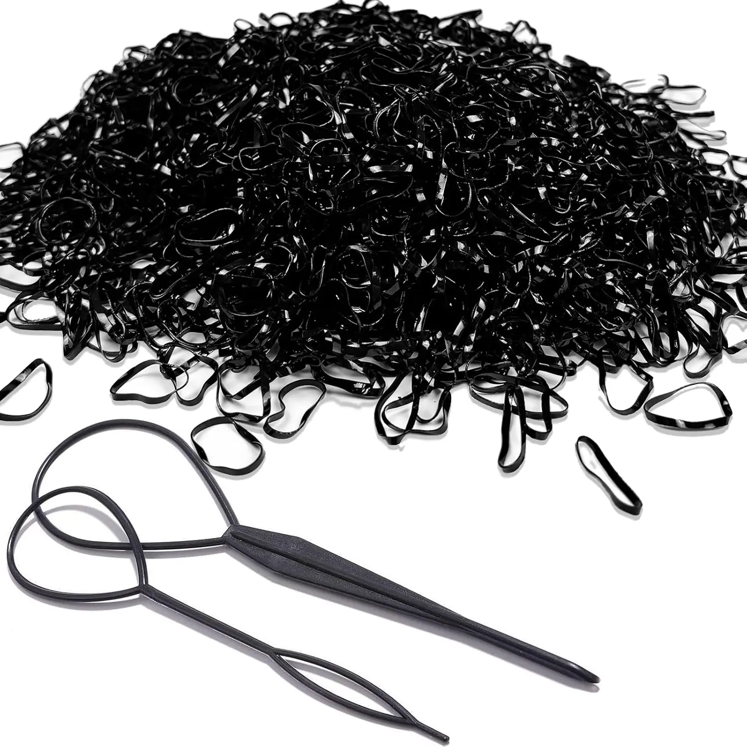 2000 count Hair Bands, Elastic Hair Band, Mini Hair Rubbers Ties with 2 count Topsy Tail Hair Tools for Girls Ponytail Hair Accessories, Soft Elastic Bands Non-Slip Small Hair Ties Black.