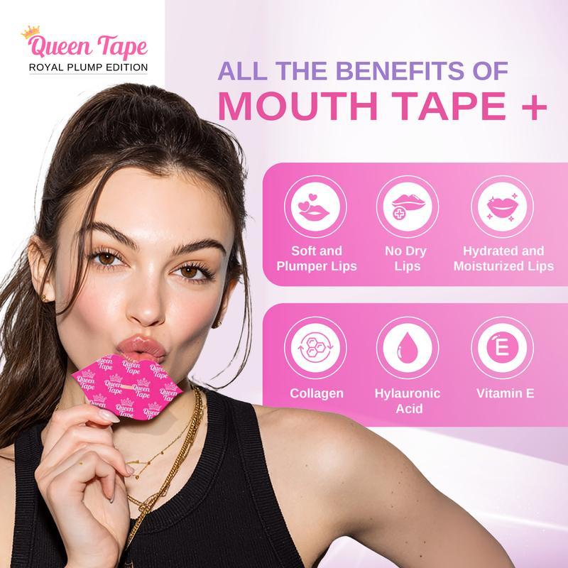 Queen Tape - Hydrating & Moisturizing Mouth Tape For Sleep - Royal Plump Edition - Lip Plumping - Mouth tape with Collagen Hyaluronic Acid & Vitamin E - Built in Lip Mask - Royal Lips - One Month Supply