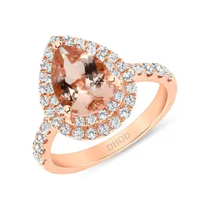 14K Gold Double Diamond Halo Pear Morganite Engagement Ring