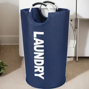 90L Foldable Waterproof Oxford Fabric Laundry Basket - Large Clothes Hamper with Soft Aluminum Handles, Freestanding Collapsible Bin for Bedroom & Bathroom Organization