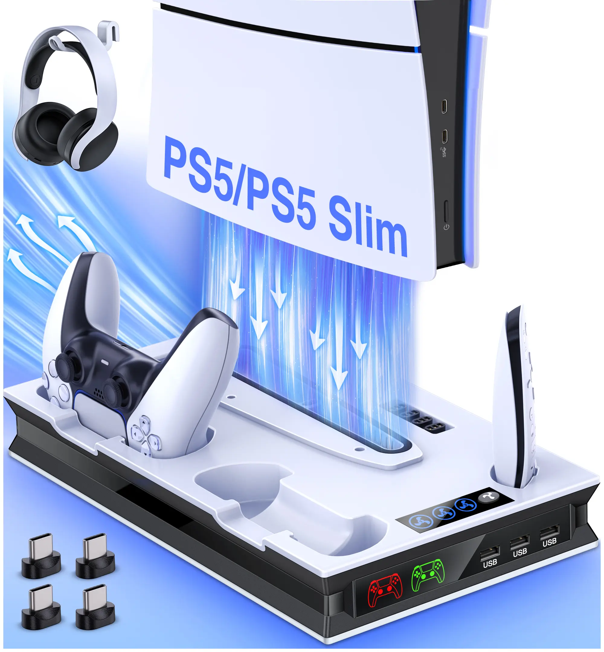 PS5 Stand with Cooling Stand &harger Station,BEBONCOOL PS5 Accessories with Cooling Station for Playstation 5 Slim % PS5 Console
