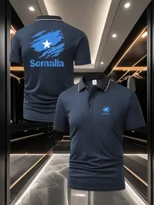 Men's Somalia Flag Theme Polo Shirt - Front & Back Double Print Design Stylish & Versatile Summer Breathable Comfortable Short Sleeve Business Sports Casual Top