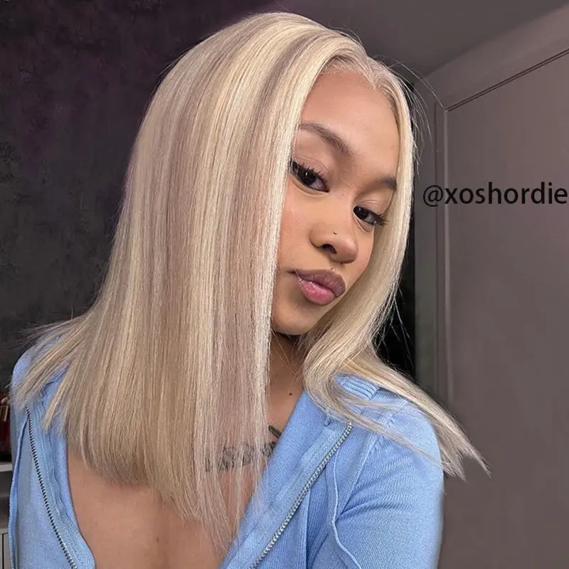 Megalook Blonde Highlight Straight Bob Wigs 5x6 Lace Closure Human Hair Glueless Bob Wig for Black Women Put On Go Beginner Friendly