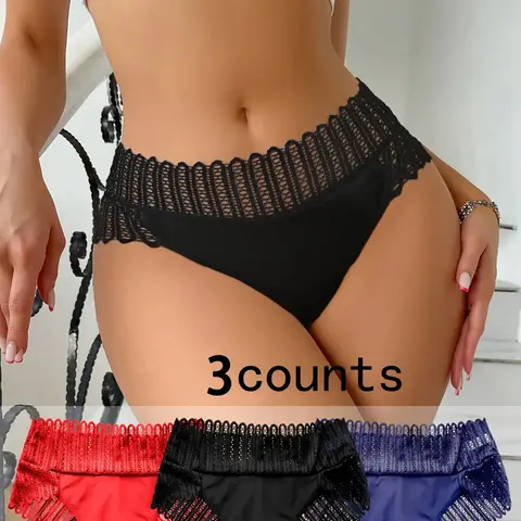Women's Plain Contrast Lace Hollow Out Knickers, Regular Fit Casual Soft Comfy Breathable Panty for Daily Wear, Women's Underwear for All Seasons Womenswear, Casual Comfy Panties, High Stretch Panties