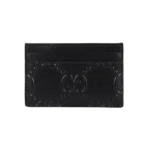 Gucci Classic GG Monogram Embossed Leather Card Holder for Men, Black