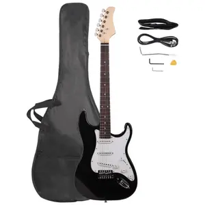 39 Inch Electric Guitar, Full-Size Beginner Solid Body Electric Guitar Kit with Gig Bag, Strap, Tremolo Bar, Cable & Picks, Black