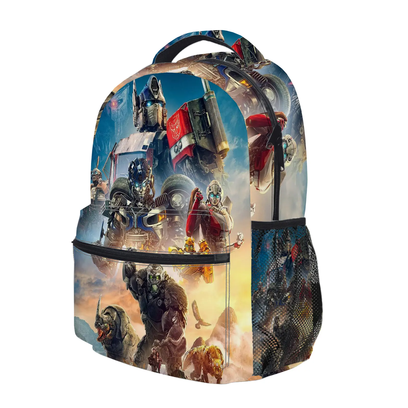 Transformers Backpack, Cute Y2K Fashion School Bag for Girls and Teens, Durable Cartoon Printed Bookbag with Mesh Side Pockets, Lightweight Travel Daypack for Back to School c-264