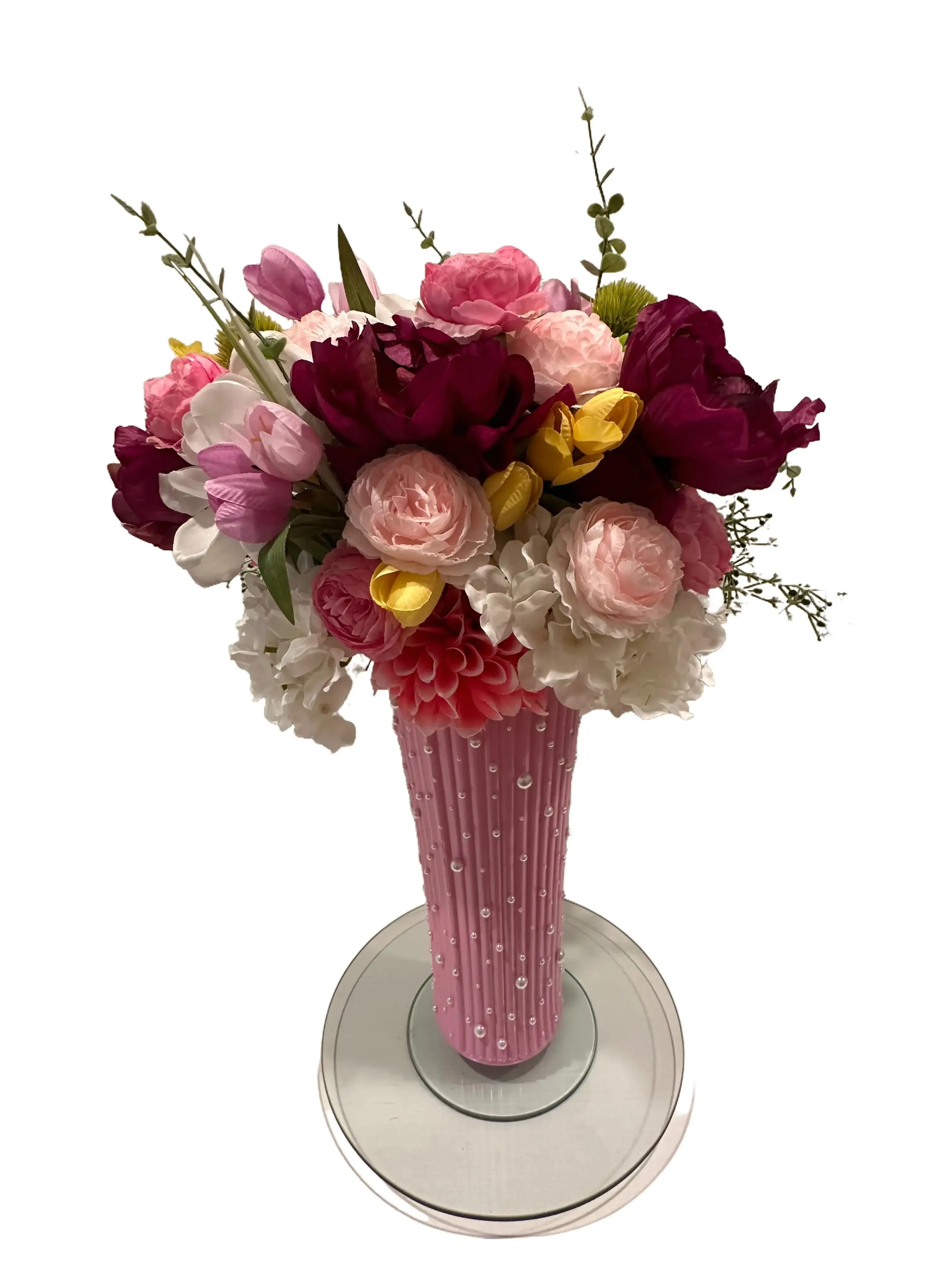Rosa Bubbles Vase - Pink Decorative Vase for Floral Arrangements with Colorful Flowers Displayed