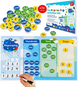 70 count  Regrouping Activities Kit, Place Value Manipulatives 1st 2nd 3rd 4th Grade, Place Value Chart Mat ,  Place Value Discs, Base 10 Ten Math Manipulatives -