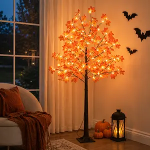 6FT Lighted Maple Tree Lamp, USB Powered Fall Decor with Remote, 8 Lighting Modes Artificial Maple Leaf Tree for Indoor Living Room, Bedroom, Halloween & Thanksgiving Decoration