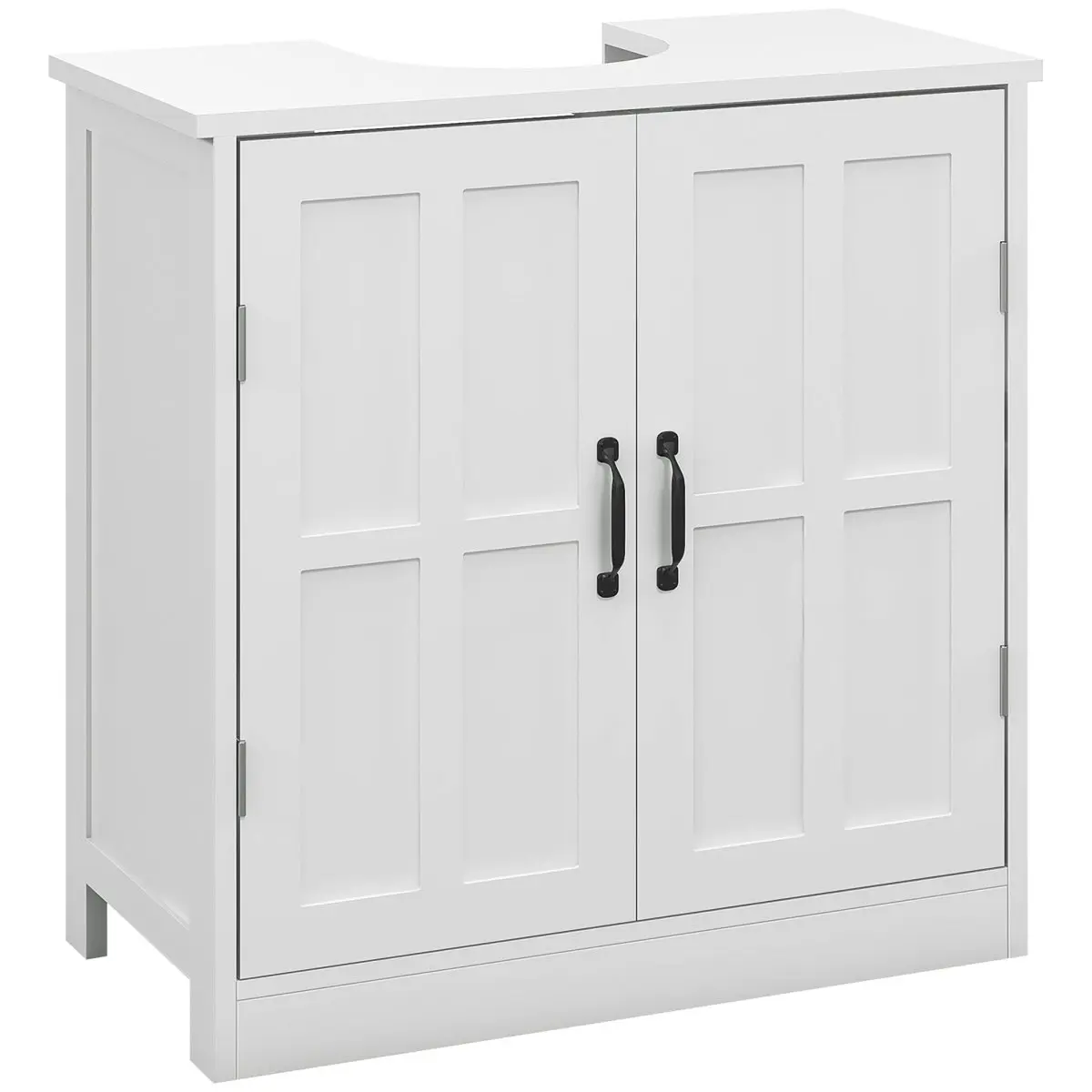 212 MAIN Kleankin White Bathroom Sink Cabinet - Double Recessed Doors, Adjustable Shelf, Pedestal Look U-Shaped Design, Space-Saving Indoor Bathroom Storage Furniture, Recessed Door