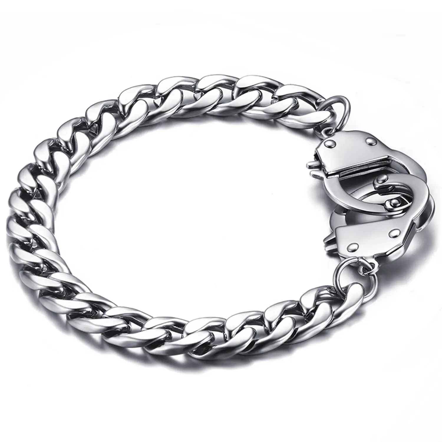 OIDEA Men's Handcuff Link Bracelet, Edgy Punk Hip-Hop Chain in Polished Solid Stainless Steel, Anniversary & Father's Day Gift, 20.5cm, Hand Chain Bracelet, Birthday, Solid Metal, Chain Details Bracelets & Bangles