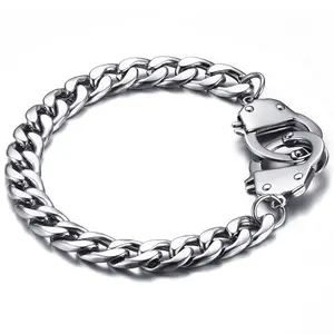 OIDEA Handcuff Link Bracelet for Men, Polished Stainless Steel Chain Cuff Wristband, Edgy Punk Hip Hop Jewelry 20.5cm