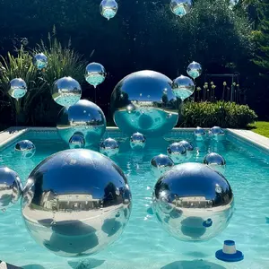 Pack of 39 4D Round Silvery Aluminum Film Balloons - 32inch, 22inch, 15inch Silvery Large Reflective Mirror Balloons - Suitable for Birthday, Party, Valentine's Day, Family Party Decoration, Includes 4 Ribbons