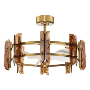 Perimost Astrid 32" Gold LED Fandelier | Electroplated Luxury Chandelier Fan with Remote