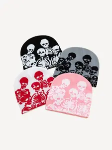 American Vintage Skull Knit Hat, Knitted Beanie Hat, Soft Skin-Friendly Thick Warm Ear Protection, Unique Subculture Punk Style Skull Knit Beanie Cap for Men & Women