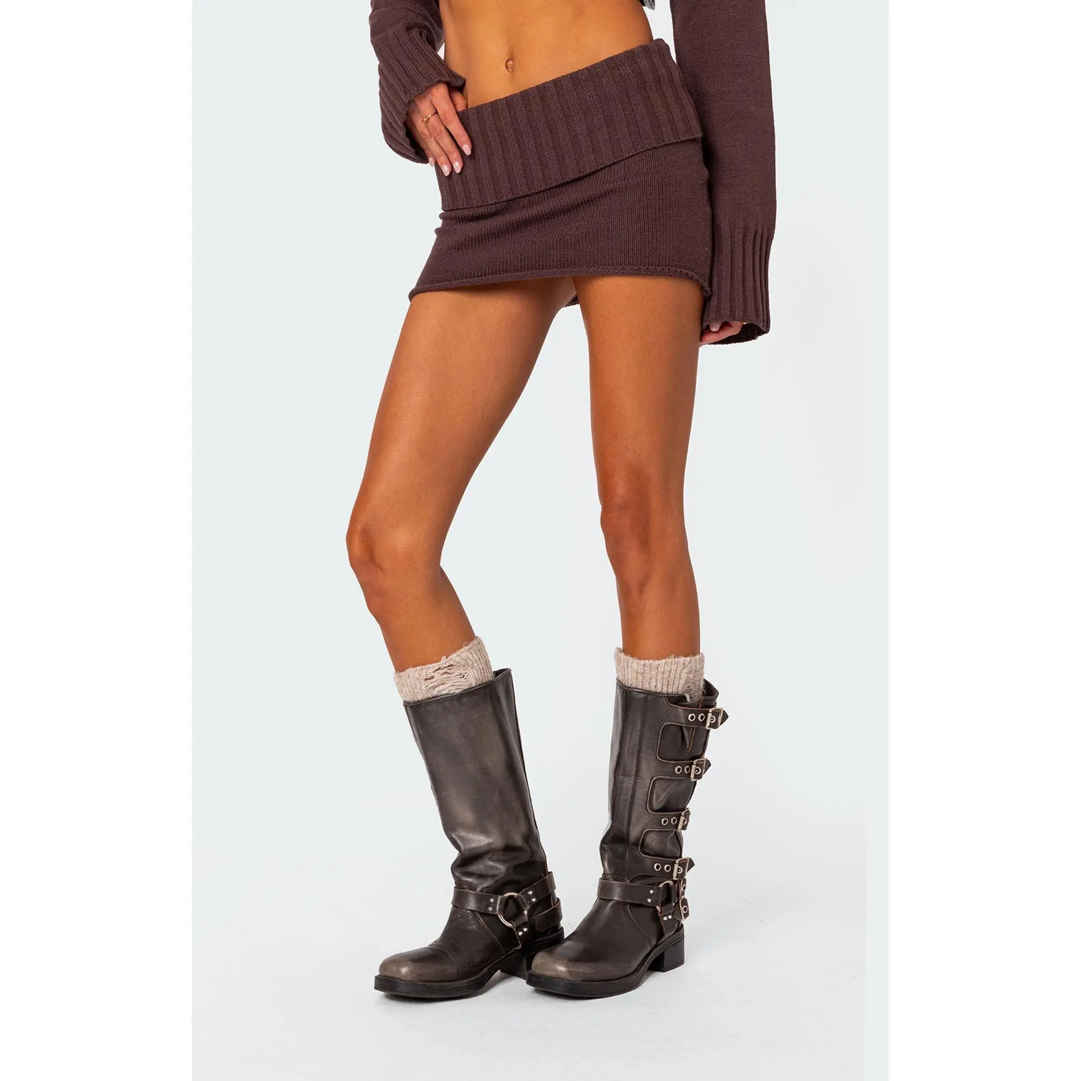 Edikted Women's Gino Fold Over Knit Mini Skirt - Multicolor
