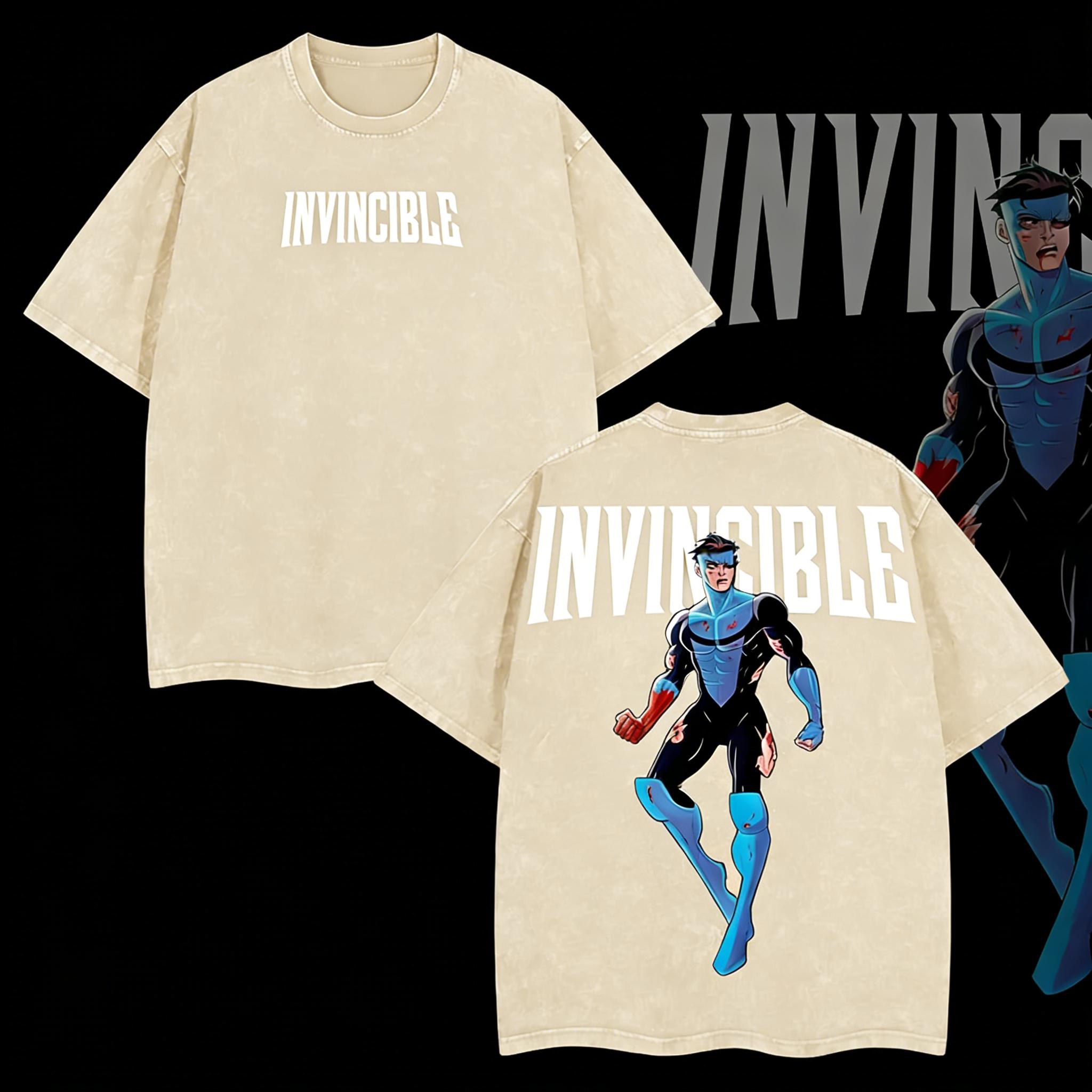 valentine shirts Superstyle Limited Blue Blood Mark Grayson Invincible War Comic Double Printed Oversize Lightweight Acid Washed Tee TV Series Graphic Tee T-Shirt