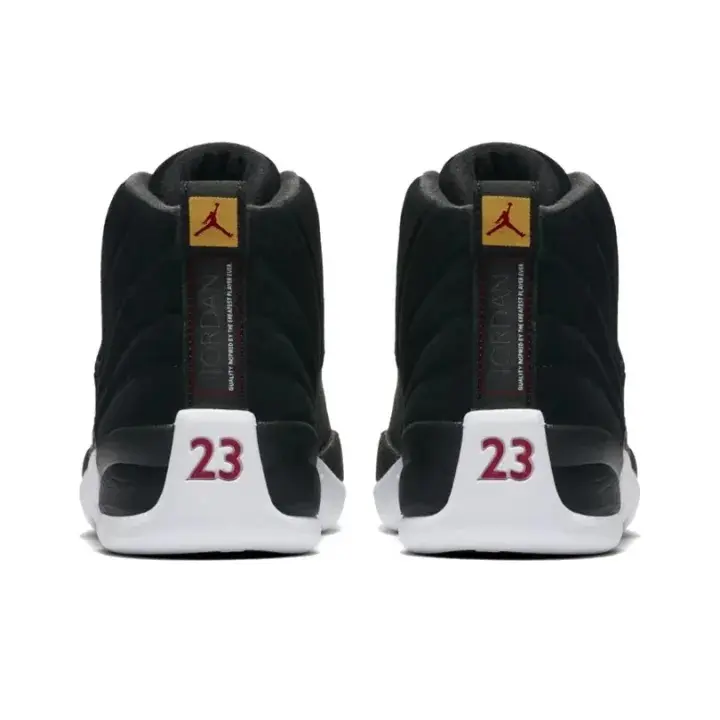 Brand New Unisex Black Leather Mid Top Retro Basketball Sneakers, White Heel Panel Red Number 23 Golden Jumpman Logo White Rubber Outsole Casual Sports Shoes With Original Box