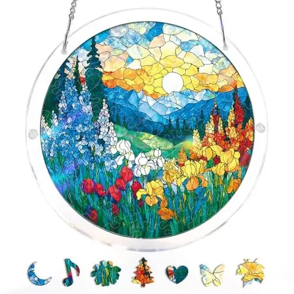 DIY Acrylic Puzzle Suncatcher Kit - 7.4in, 83Pcs Lightweight Colorful Geometric Hangable Farmhouse Tree Decor, Home Wall Decoration, DIY Gift for Mom, Ornaments