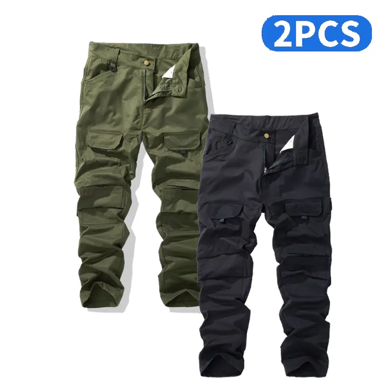 2 Pack Men's Tactical Cargo Pants Multi Utility Pockets Durable Outdoor Hiking Work Casual Trousers