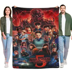 Stranger Things 5 Character Graphic Throw Blanket, Warm Flannel, Ideal Gift for Fans, Home Decor Essential, Character Graphic Blankets