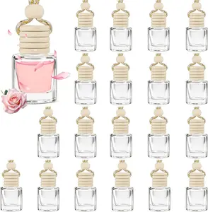 Pcs Car Diffuser Bottle Set with Wooden Caps,Dropper and Funnel, Empty Glass Car Air Freshener Bottle Bulk Hanging Essential Oil Fragrance Pendants for Car Decor,Can DIY Car Air Freshners Diffuser