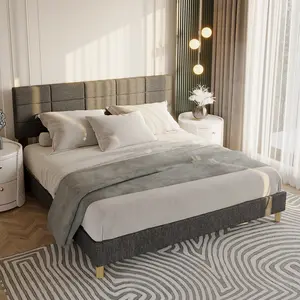 Bed Frame with Adjustable Headboard, Linen Upholstered Platform Bed Frame with Wooden Slats Support, Sturdy Metal Frame, No Box Spring Needed, Noise-Free