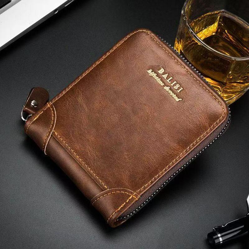 New Men's Wallet PU Leather Purse Zipper Retro Style Short Wallets Men Card Holders Coin Storage Money Bag Classic Fashion