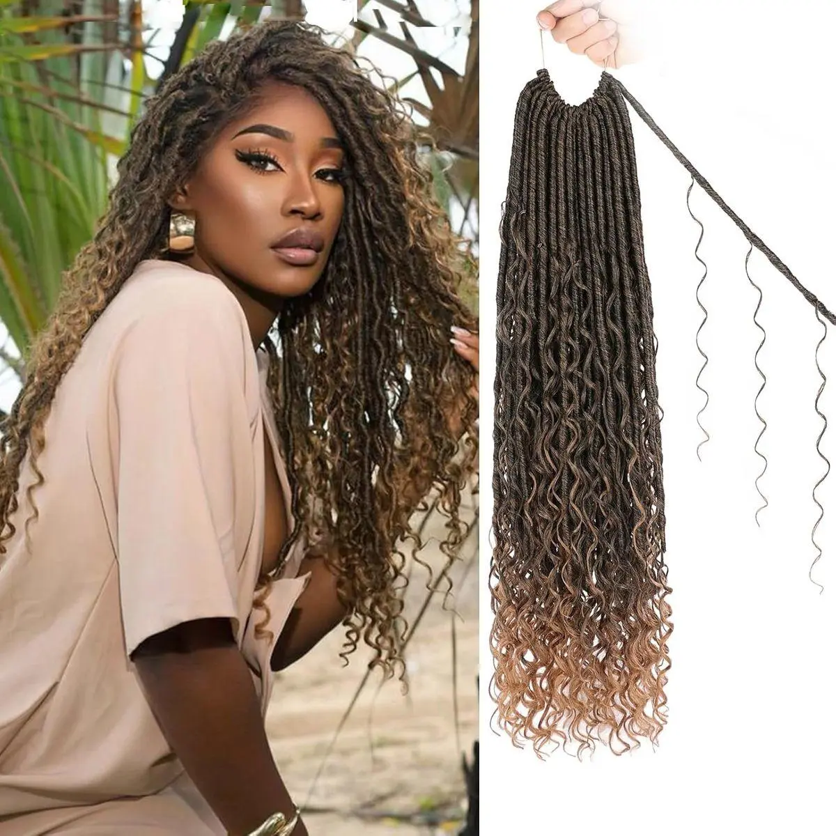 9 Packs Goddess Faux Locs Crochet Hair 24 Inch Boho Soft Locs Crochet Hair Pre Looped Ombre Blonde Bohemian River Locs Crochet Hair for Black Women (24Inch, T27#)