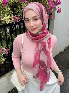 Women's Fashion Colorblock Tie-Dye Long Scarf, Bali Style Print Shawl, Graffiti Design Thin Wrap, Bohemian Floral Lightweight Scarf