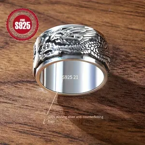 925 Silver Decompression Index Finger Ring - Rotating Ring for Men and Women, 0.47in Wide, Suitable for Holiday Gifts  smart ring