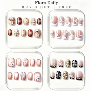 【BUY 3 GET 1 FREE】 NailFlora Daily Collection – Handmade Press-On Nails | Reusable, Glossy, Salon-Quality Everyday Elegance