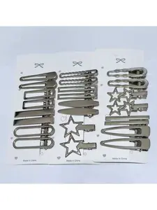 24pcs/Set Women Silver Star & Cloud Cute Fashion Hair Clips, Suitable For Short Hair Daily Use, Women Accessories