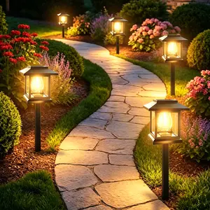 Solar Outdoor Lights, Solar Pathway Lights Waterproof, Landscape Lighting for Path Walkway Lawn Garden Yard Outside Décor, Black