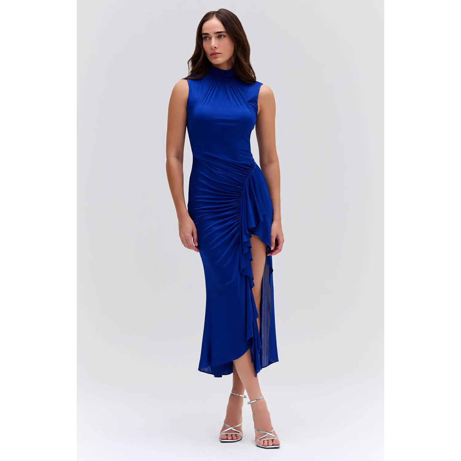 Metallic Jersey Sleeveless Midi Dress