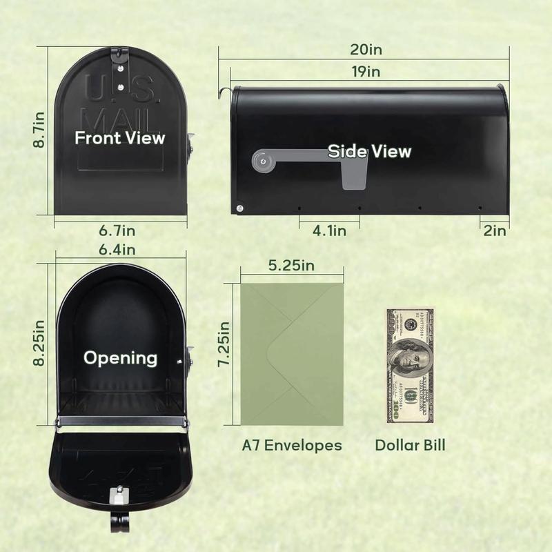 Galvanized Steel Post-Mount Mailbox 20"x8.7"x6.7" - Weatherproof Outdoor Lockable Mailbox with Anti-Rust Coating, Medium Capacity/Apartment Security Organiser Racks